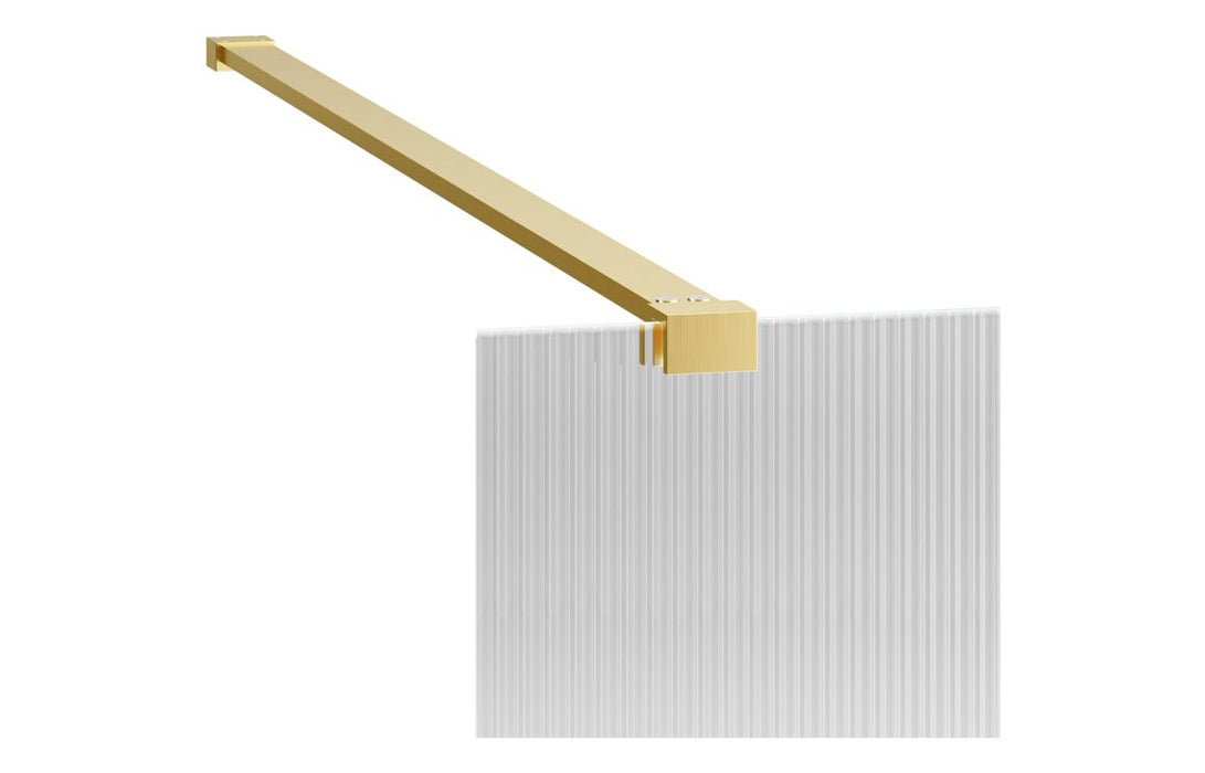 Perth 800mm Fluted Wetroom Panel & Support Bar - Brushed Brass