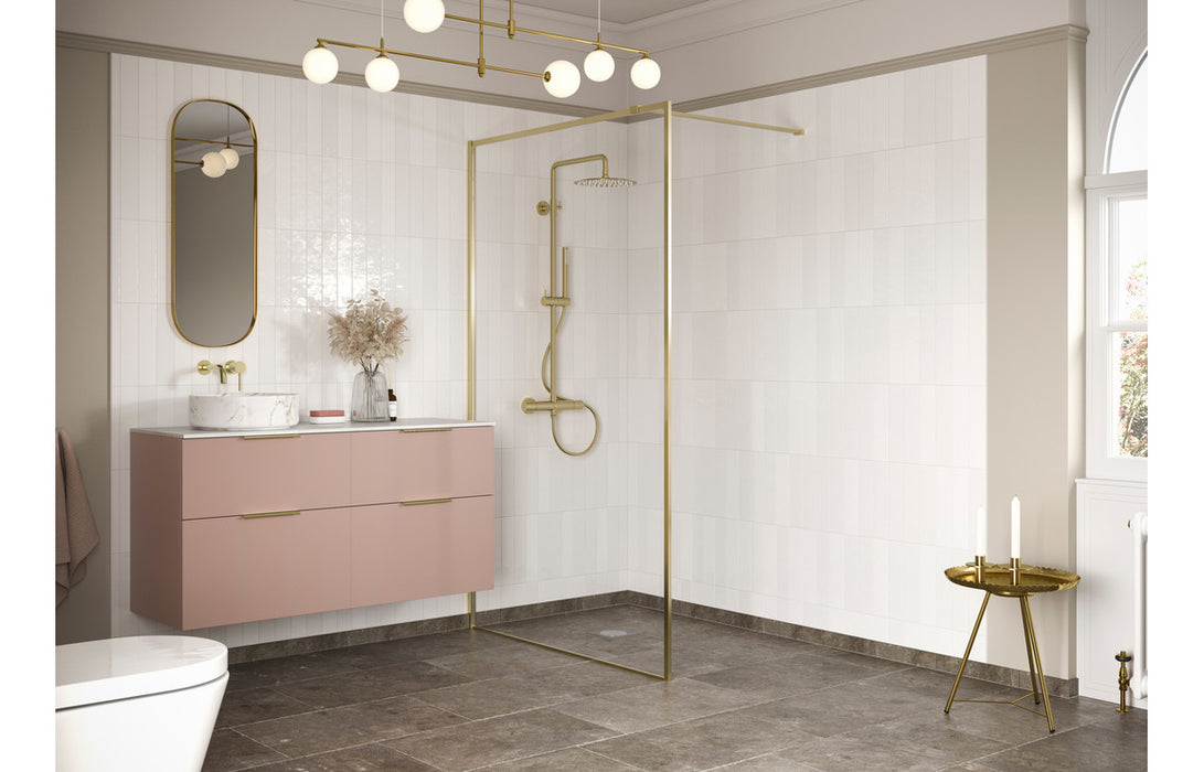Perth 900mm Wetroom Panel & Support Bar - Brushed Brass