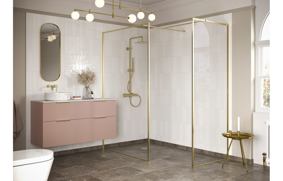 Perth 1000mm Wetroom Panel & Support Bar - Brushed Brass