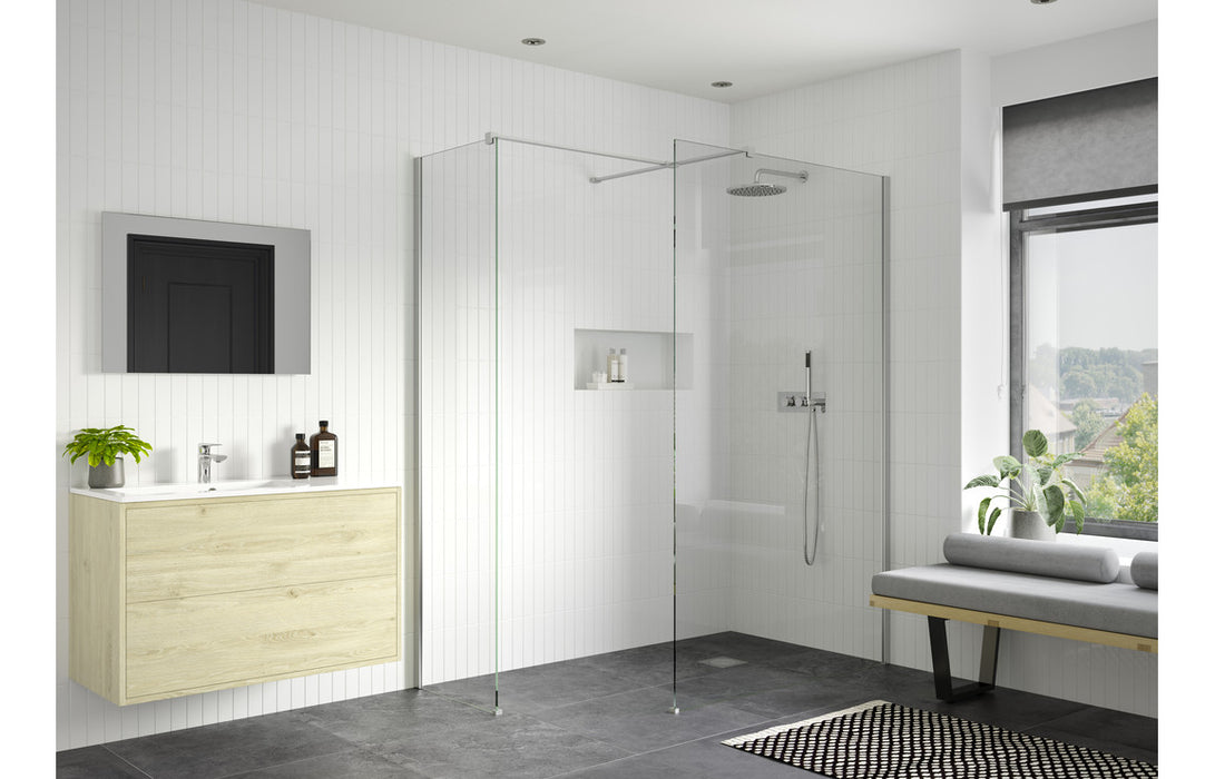 Perth 900mm Wetroom Panel & Support Bar - Chrome
