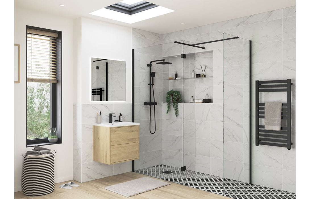 Perth 800mm Wetroom Panel & Side Panel - Black