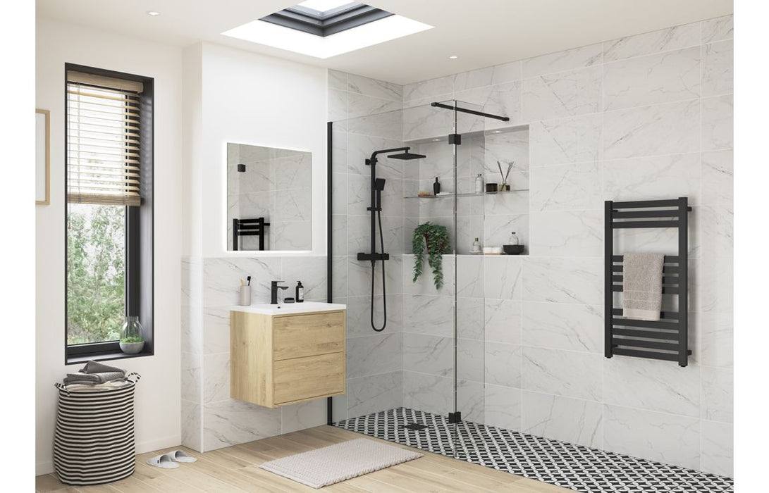 Perth 500mm Wetroom Panel & Support Bar - Black