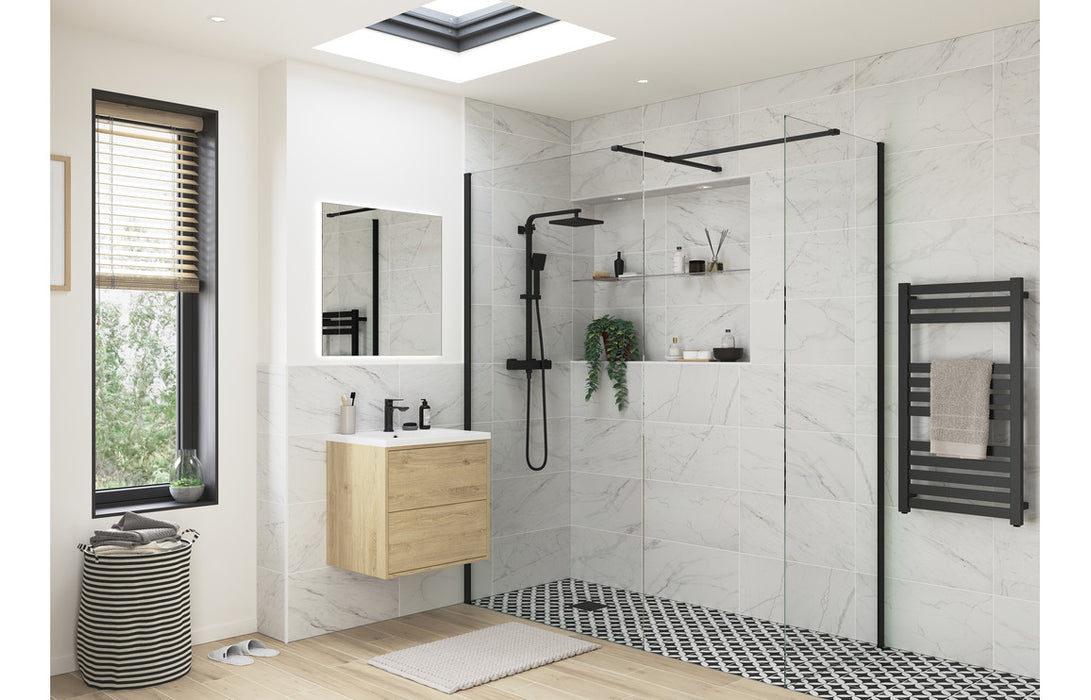 Perth 500mm Wetroom Panel & Side Panel - Black