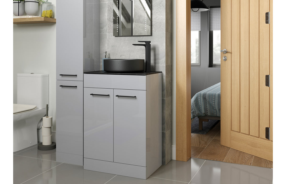 Stirling 610mm Floor Standing 2 Door Basin Unit & Basin - Grey Gloss