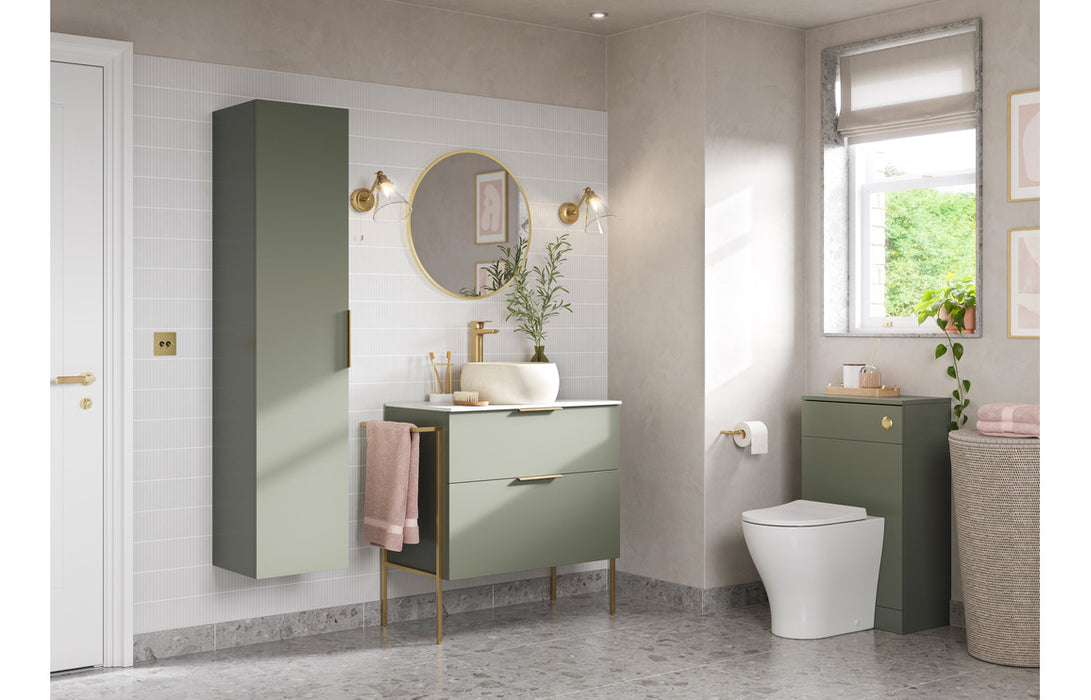 Marche 610mm Wall Hung 2 Drawer Basin Unit & Basin - Matt Olive Green