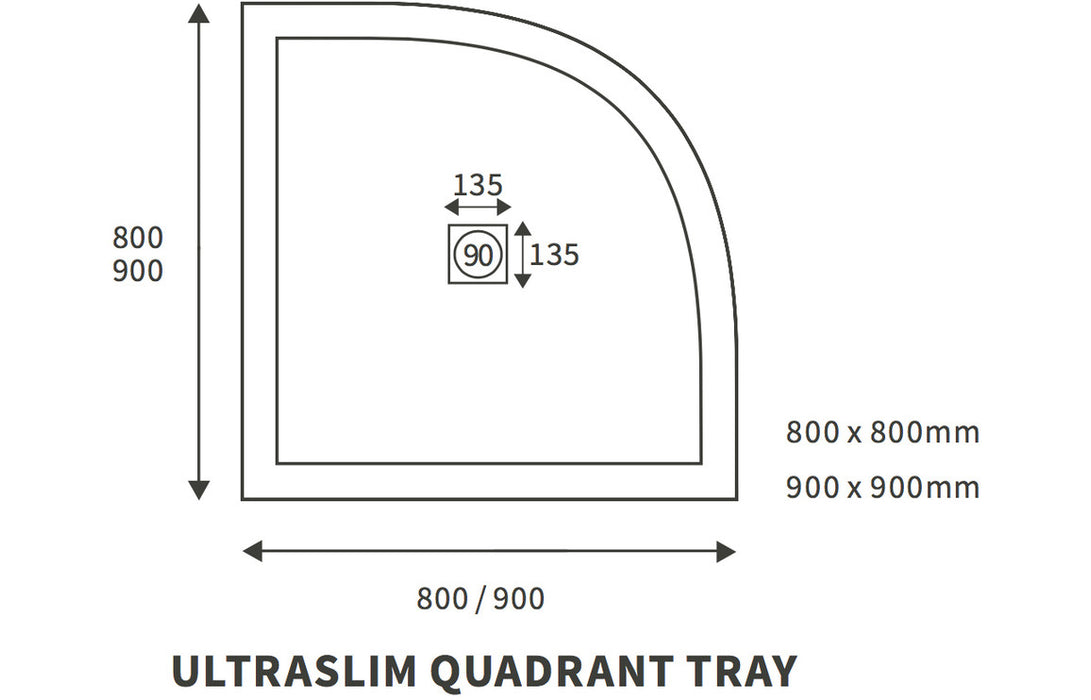 25mm Ultra-Slim 900mm x 900mm Quadrant Tray & Waste