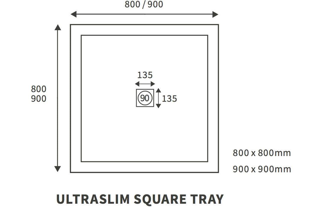 25mm Ultra-Slim 900mm x 900mm Square Tray & Waste
