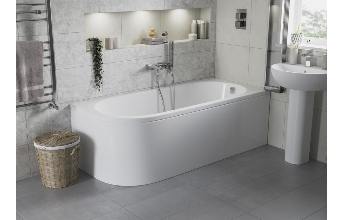 Ferrara J Shape 1700x725x600mm 0TH Bath w/Legs (RH)