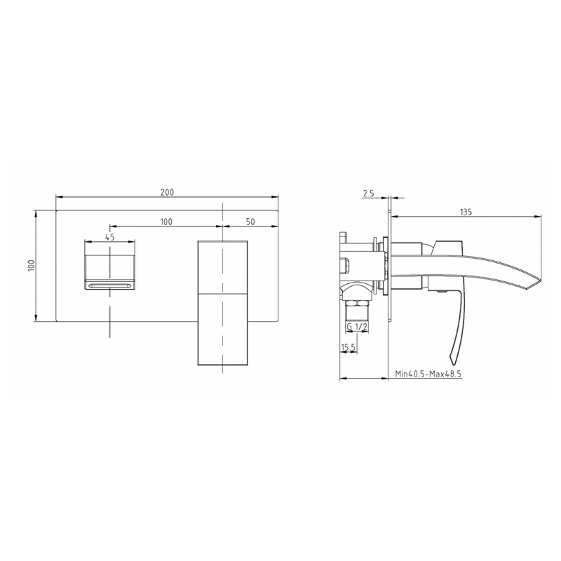 Cape Wall Mounted Basin Filler w/ Pop Up Waste - Chrome