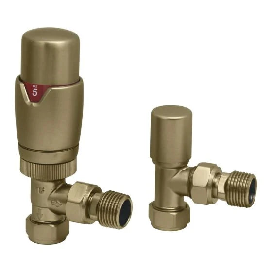 Thermostatic Angled Radiator Valve - Brushed Brass