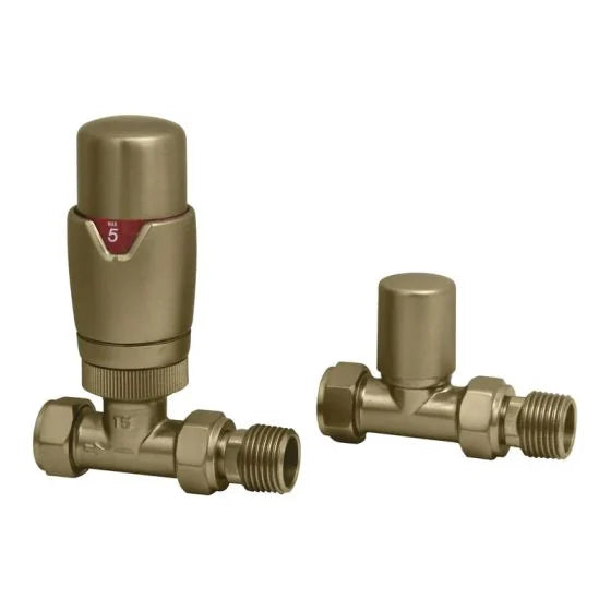 Thermostatic Straight Radiator Valve - Brushed Brass