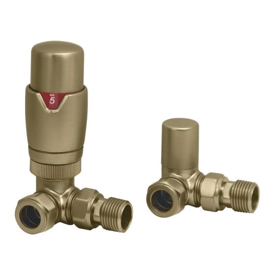 Thermostatic Corner Radiator Valve - Brushed Brass
