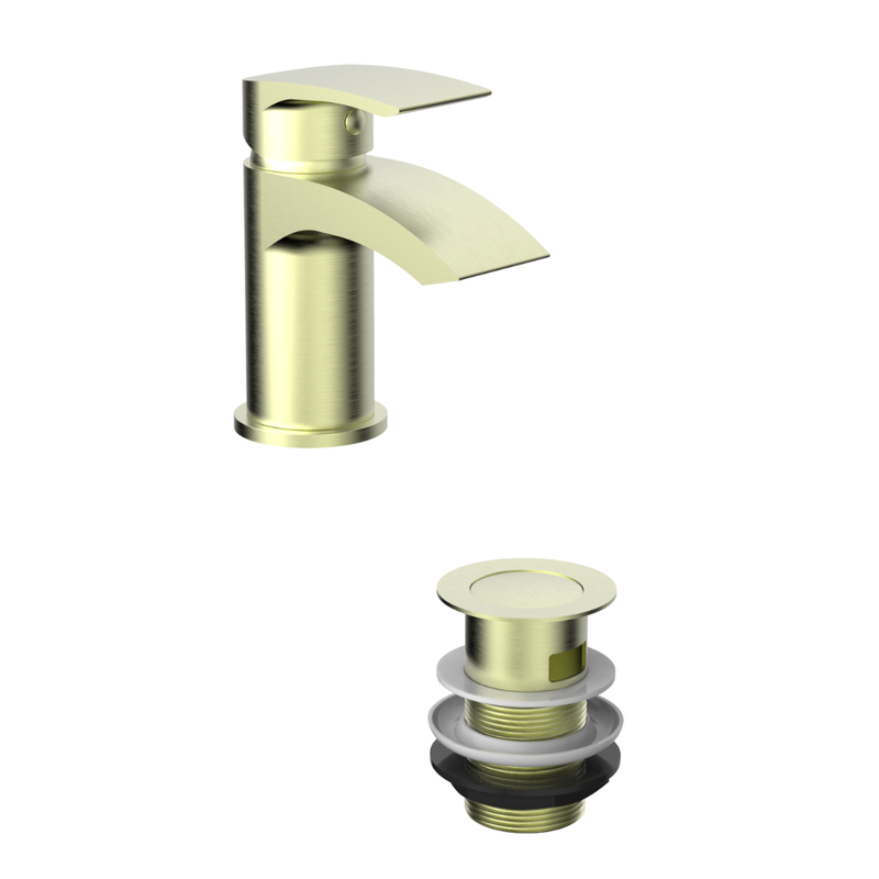 Cape PVD Coated Mini Mono Basin Mixer w/ Pop Up Waste - Brushed Brass