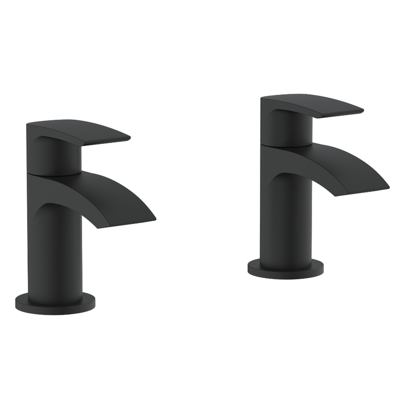 Cape Electroplated Tap Pair for 2 Tap Hole Basin w/ Pop Up Waste - Black