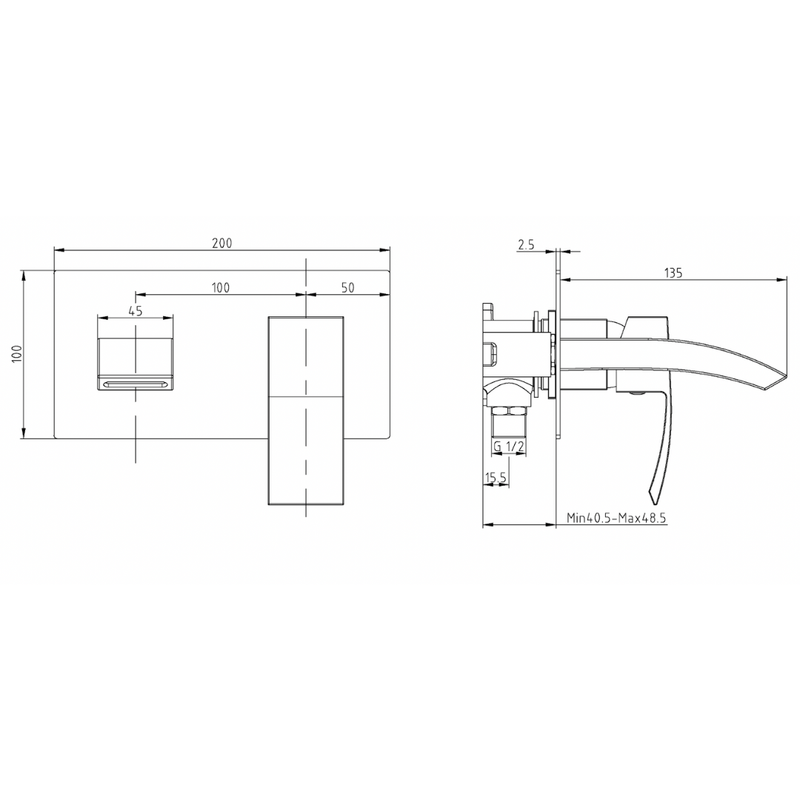 Cape PVD Coated Wall Mounted Basin Filler w/ Pop Up Waste - Brushed Brass
