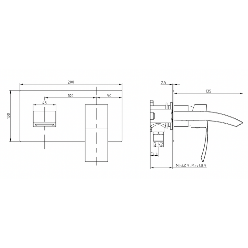 Cape Electroplated Wall Mounted Basin Filler w/ Pop Up Waste - Black